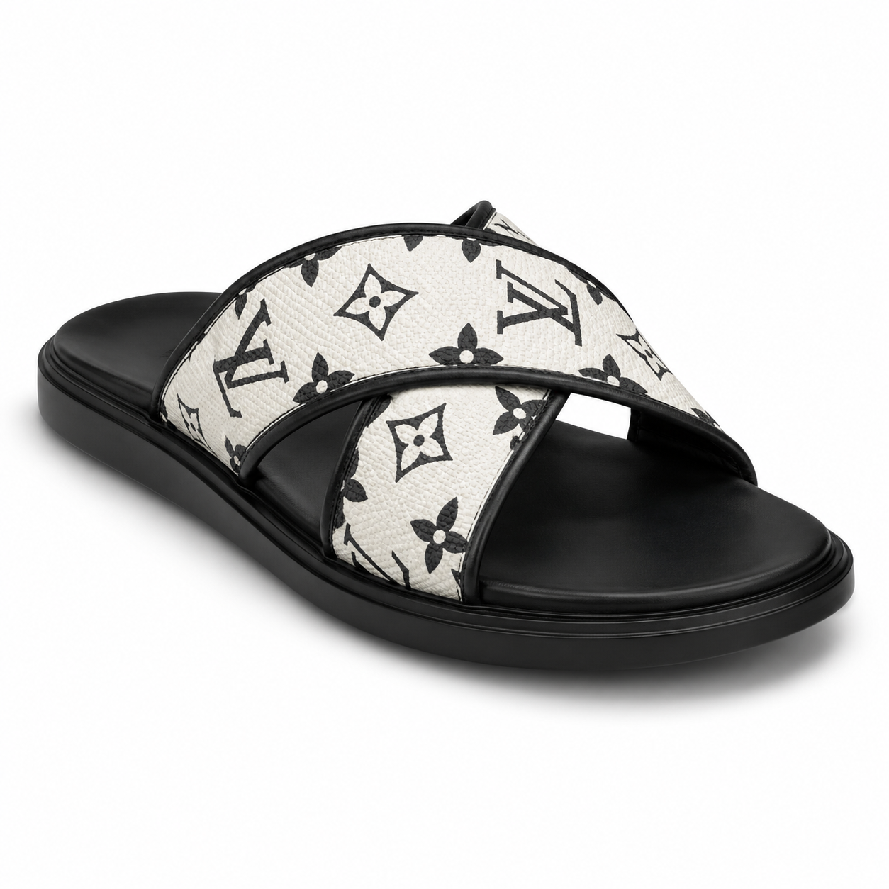 BBCB Premium Louis Vuitton Monogram Cross Strap Slide Sandals for Men | Cushioned Comfort | Anti-Slip Sole