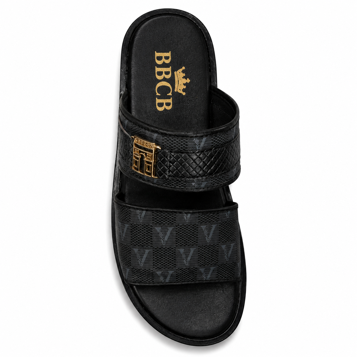 BBCB Premium Double Strap Slide Sandals for Men – Luxury Cushioned Slip-On Casual Slippers (Black)