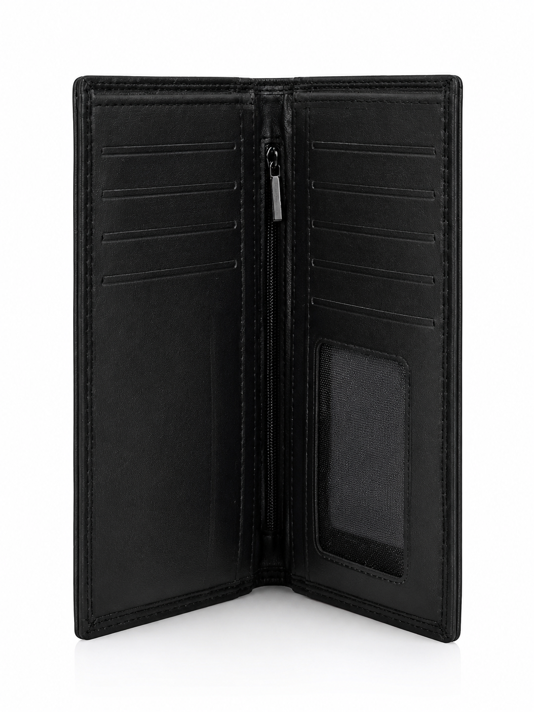 Premium Men's Embossed Long Wallet – Luxury Leather Wallet with Card Slots, ID Window & Zipper Pocket (Black)