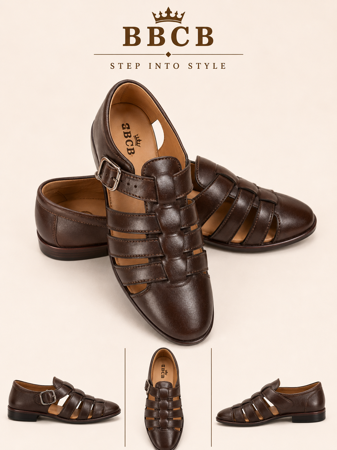 BBCB Premium Brown Roman Shoes for Men | Classic Buckle Comfort Shoes