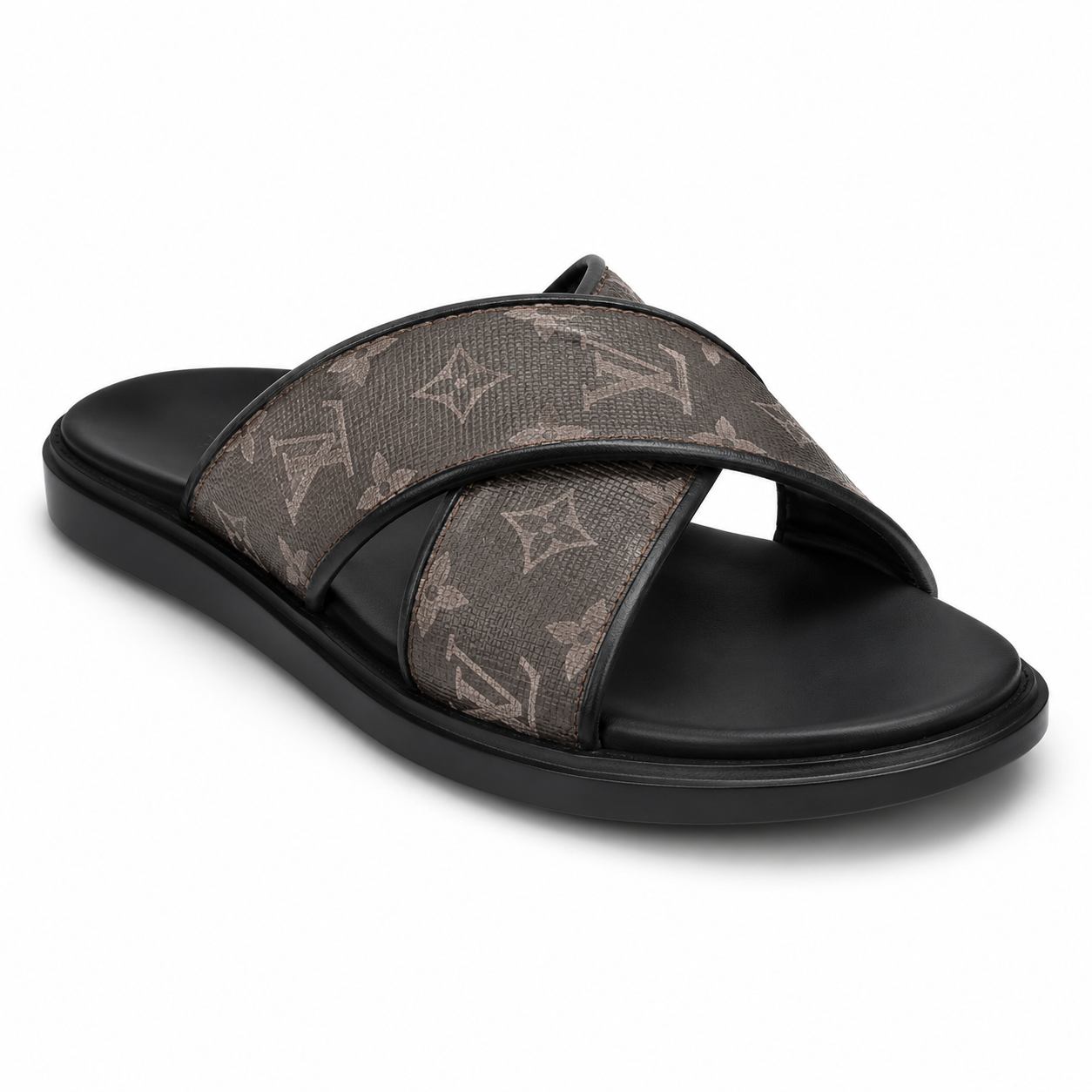 BBCB Premium Louis Vuitton Monogram Cross Strap Slide Sandals for Men | Cushioned Comfort | Anti-Slip Sole