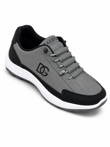 BBCB Premium Grey & Black Casual Sneakers for Men | Lightweight Lace-Up Walking Shoes