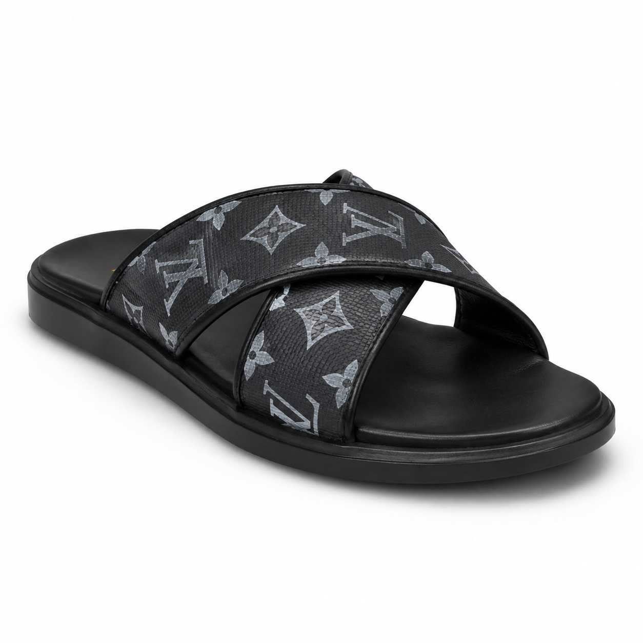 BBCB Premium Louis Vuitton Monogram Cross Strap Slide Sandals for Men | Cushioned Comfort | Anti-Slip Sole