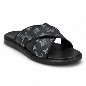 BBCB Premium Louis Vuitton Monogram Cross Strap Slide Sandals for Men | Cushioned Comfort | Anti-Slip Sole