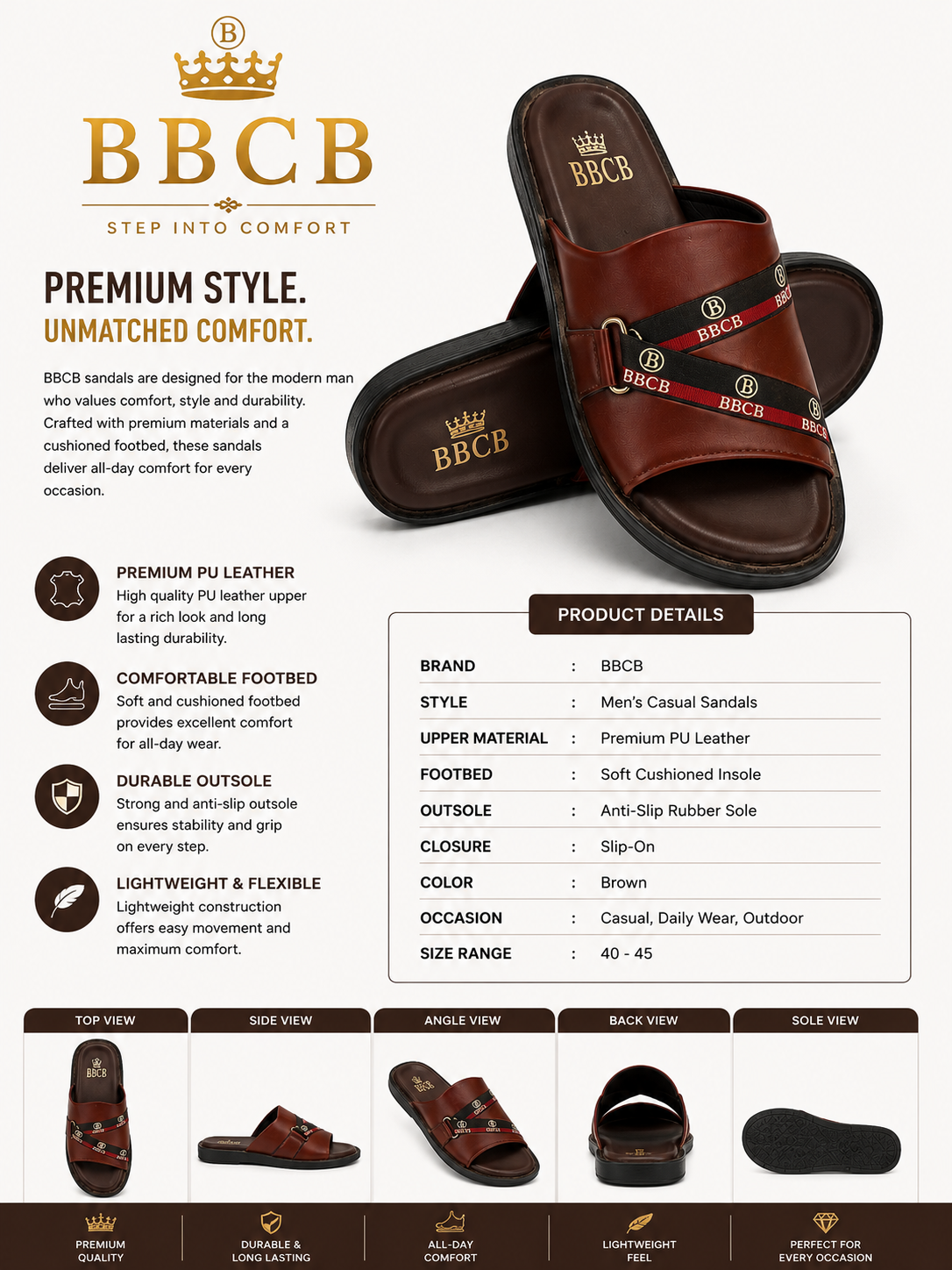BBCB Premium Brown Cross Strap slippers for Men | Comfortable Casual Slip