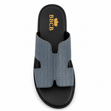 BBCB Premium Textured Slide Sandals for Men – Cushioned Slip-On Casual Slippers (Grey Blue)