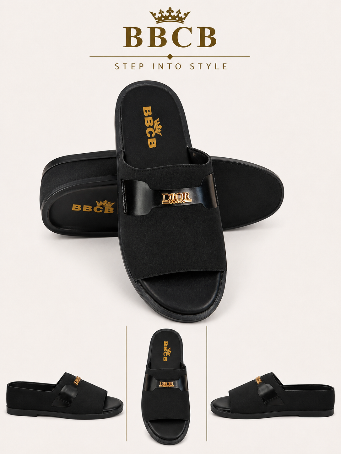 BBCB Men's Premium Black Slide Sandals | Comfortable Slip-On Casual Footwear