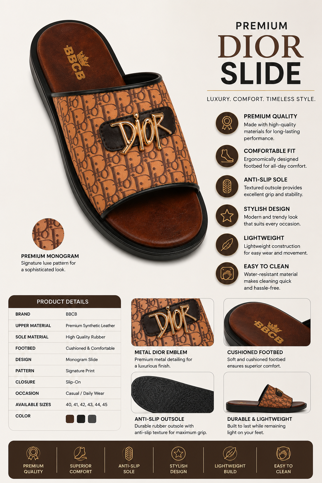 BBCB Premium Dior Monogram Comfort Slide – Luxury Casual Men's Slippers