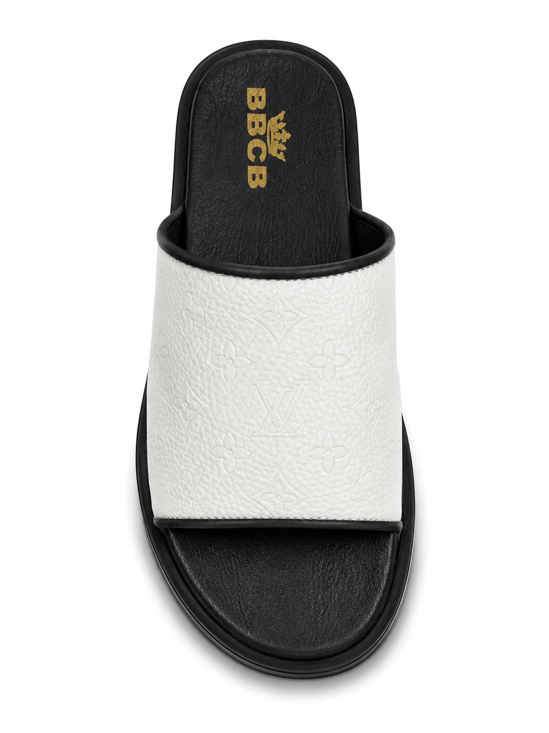 BBCB Men's Premium Slide Sandals – Embossed Comfort Slip-On Slippers | Brown, White & Olive