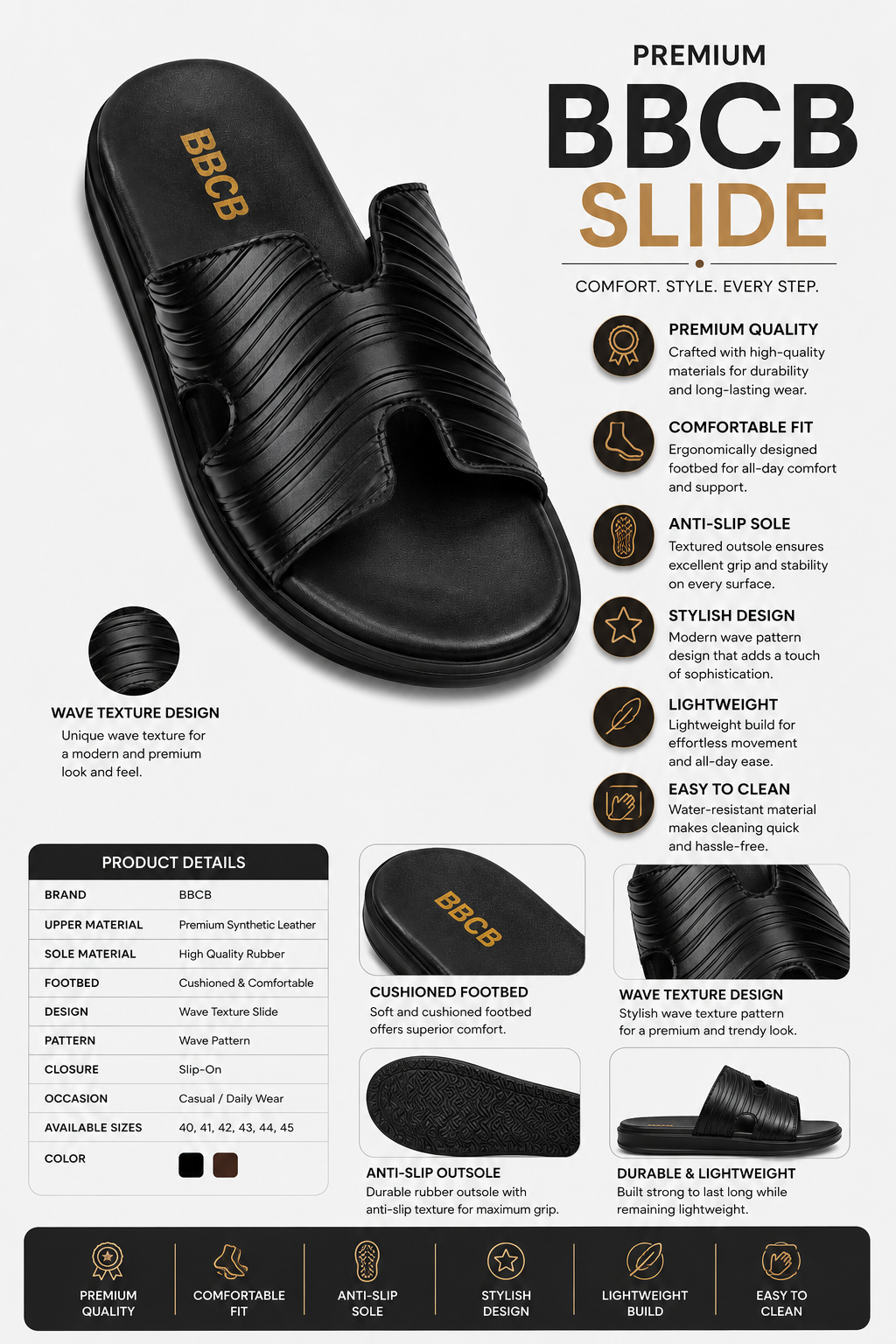 BBCB Premium Wave Texture Slide – Comfortable Medicated Casual Slippers