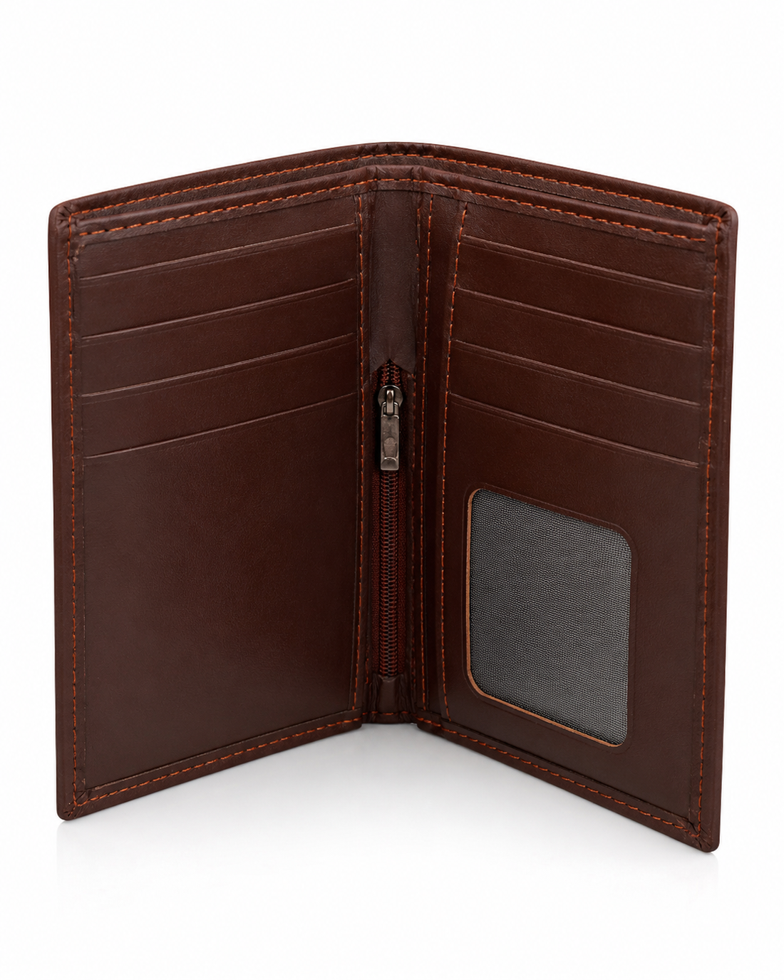 Premium Men's Embossed Long Wallet – Slim Bifold Leather Wallet with Card Slots, ID Window & Cash Compartment (Brown)