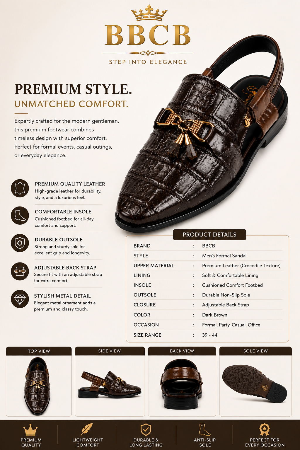 Premium Handmade Peshawari Chappal | Crocodile Leather | BBCB