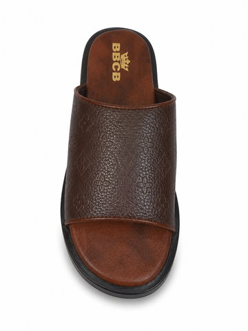 BBCB Men's Premium Slide Sandals – Embossed Comfort Slip-On Slippers | Brown, White & Olive