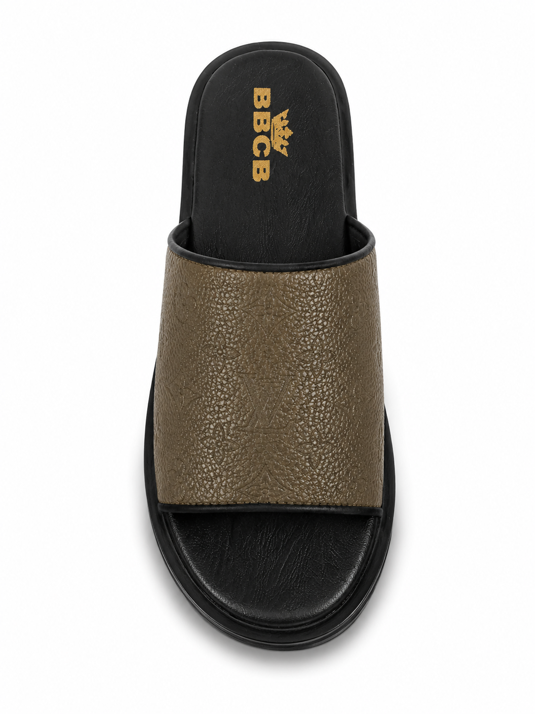 BBCB Men's Premium Slide Sandals – Embossed Comfort Slip-On Slippers | Brown, White & Olive