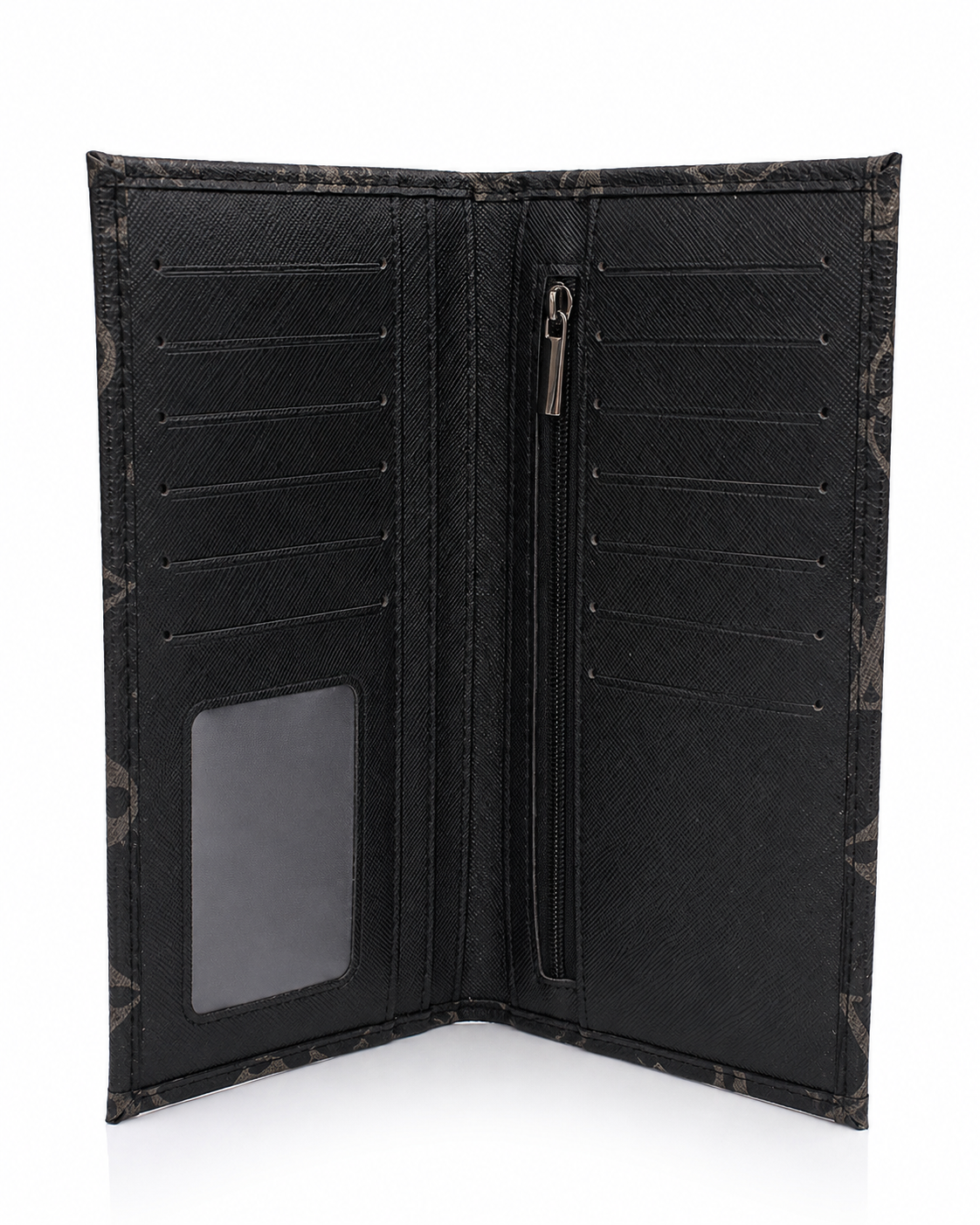 Premium Men's Long Wallet – Luxury Monogram Leather Wallet with Card Slots, ID Window & Zipper Pocket (Black)