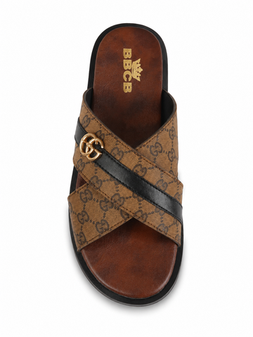 BBCB Premium Gucci Cross Strap Men's Slide Sandals – Cushioned Comfort | Anti-Slip Sole | Casual Slip-On Slippers
