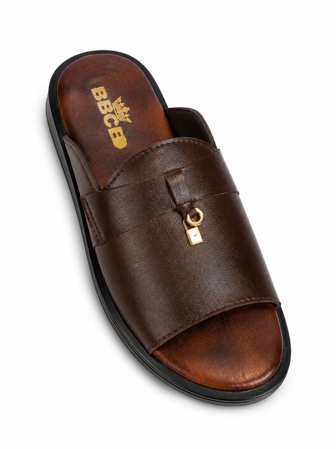 BBCB Premium Leather KeyLock Comfort Slide Sandals for Men – Lightweight Anti-Slip Casual Slippers