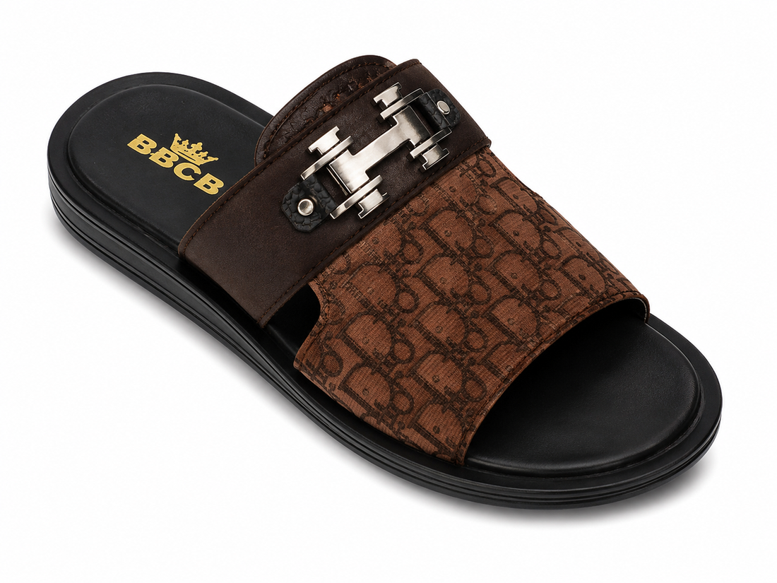 BBCB Premium Designer Metal Buckle Slides – Luxury Men's Comfort Sandals