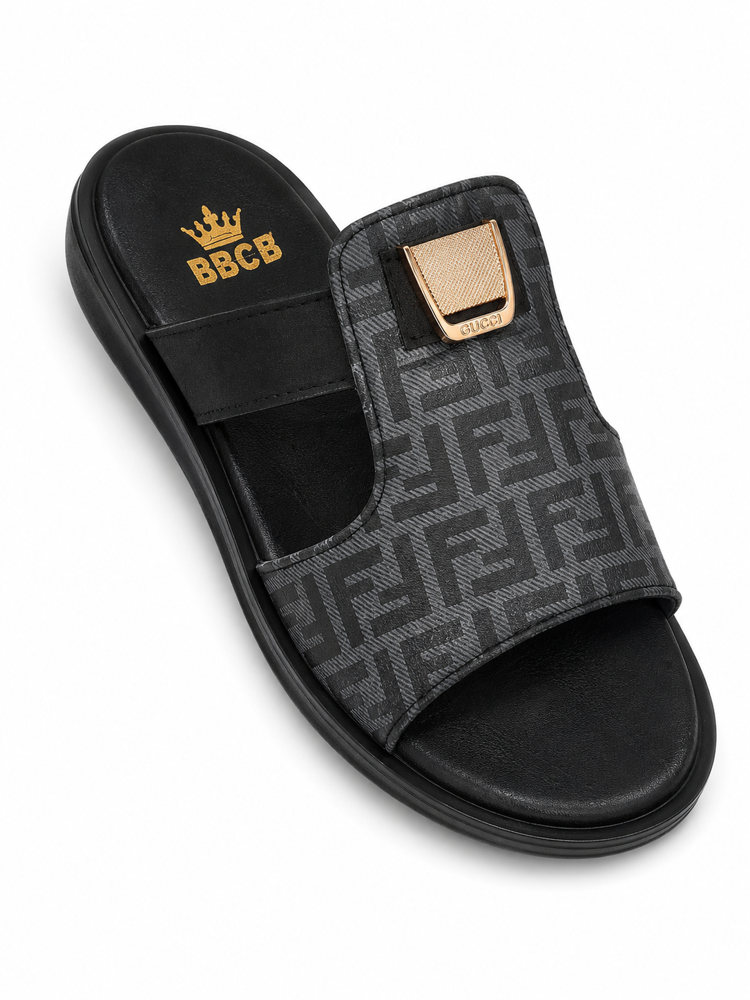 BBCB Premium Luxe Buckle Comfort Slide Sandals – Black Edition
