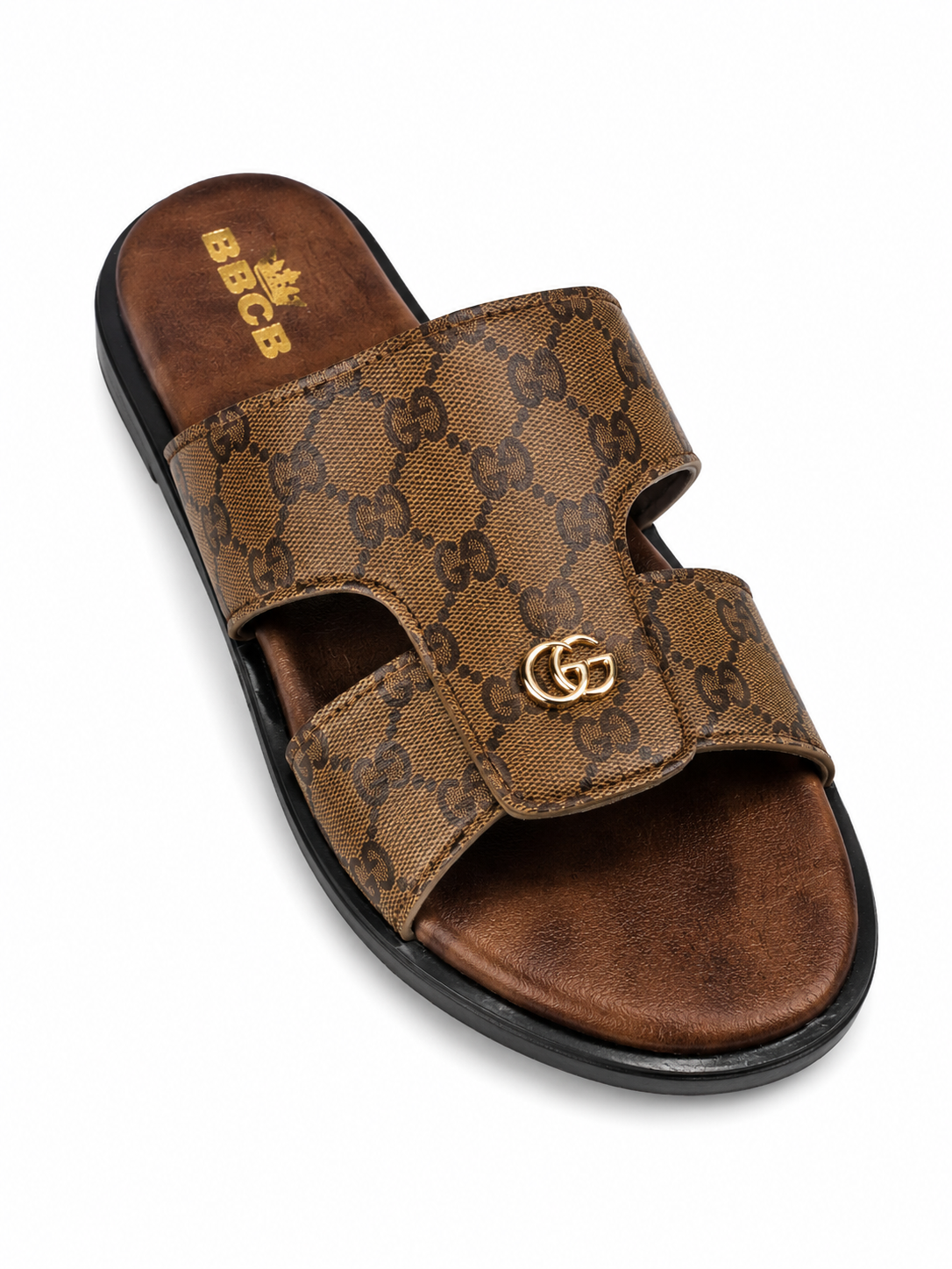 BBCB Premium Luxury Monogram Men's Slide Sandals | Soft Comfort Footbed | Anti-Slip Casual Slippers