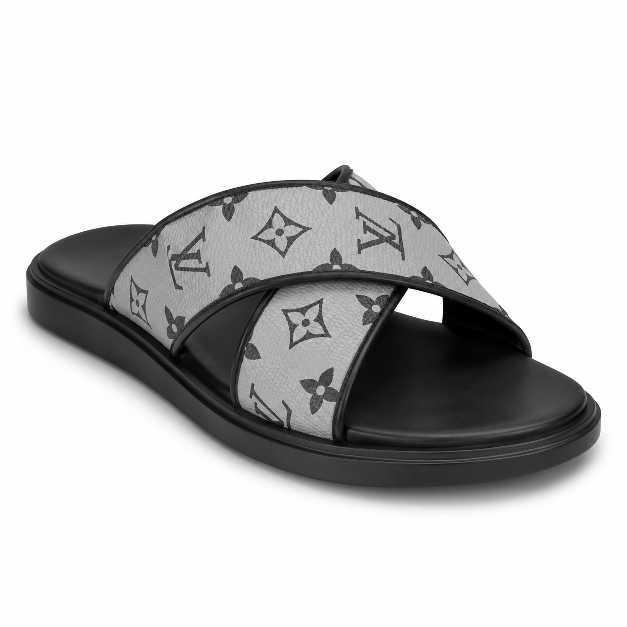 BBCB Premium Louis Vuitton Monogram Cross Strap Slide Sandals for Men | Cushioned Comfort | Anti-Slip Sole