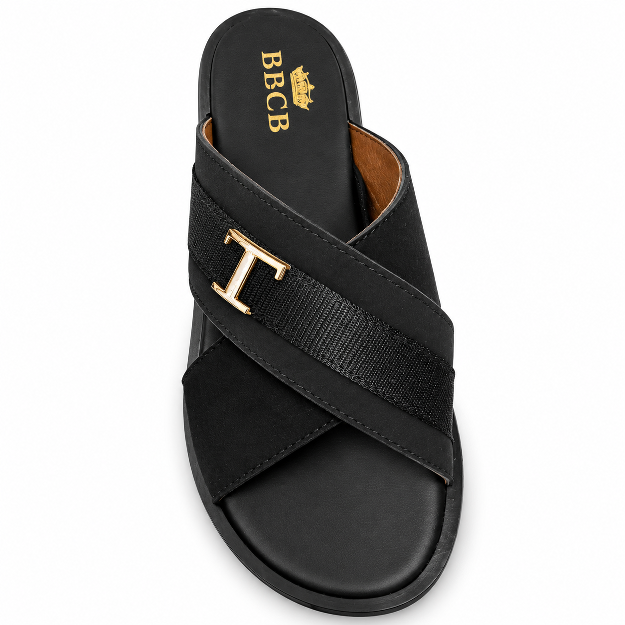 BBCB Premium Cross Strap Slide Sandals for Men – Soft Cushioned Slip-On Casual Slippers (Black)