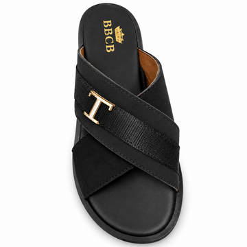 BBCB Premium Cross Strap Slide Sandals for Men – Soft Cushioned Slip-On Casual Slippers (Black)