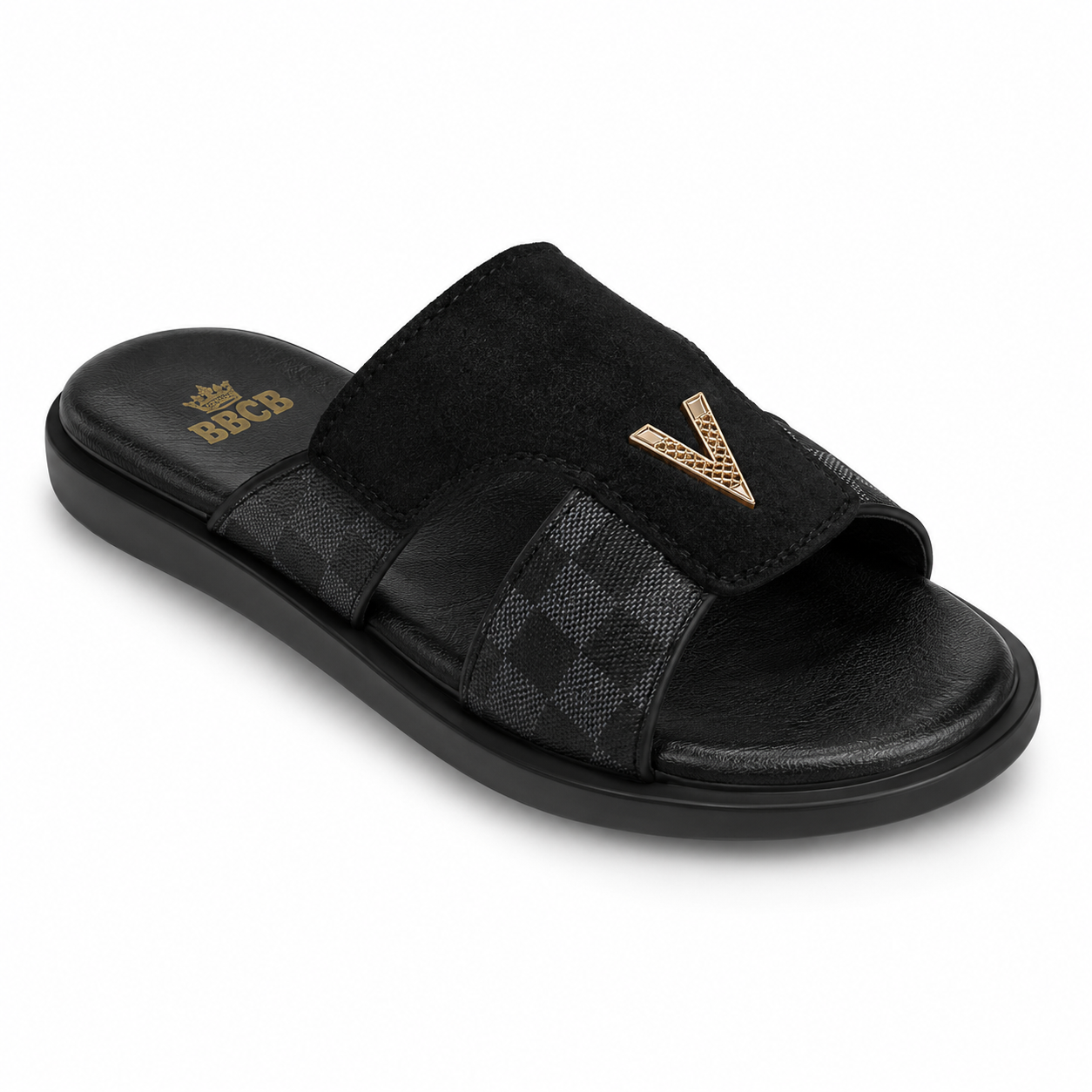 BBCB Premium Valentino Men's Suede Slide Sandals – Cushioned Footbed | Anti-Slip Rubber Sole | Lightweight Casual Slippers