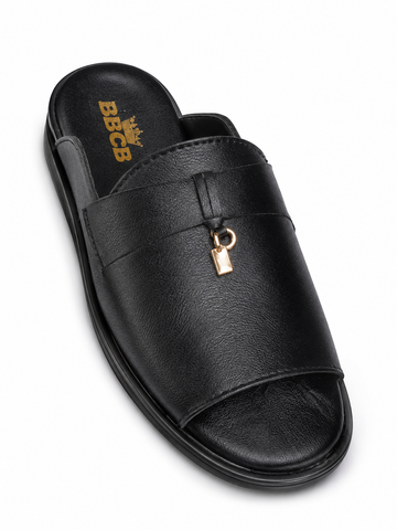 BBCB Premium Leather KeyLock Comfort Slide Sandals for Men – Lightweight Anti-Slip Casual Slippers