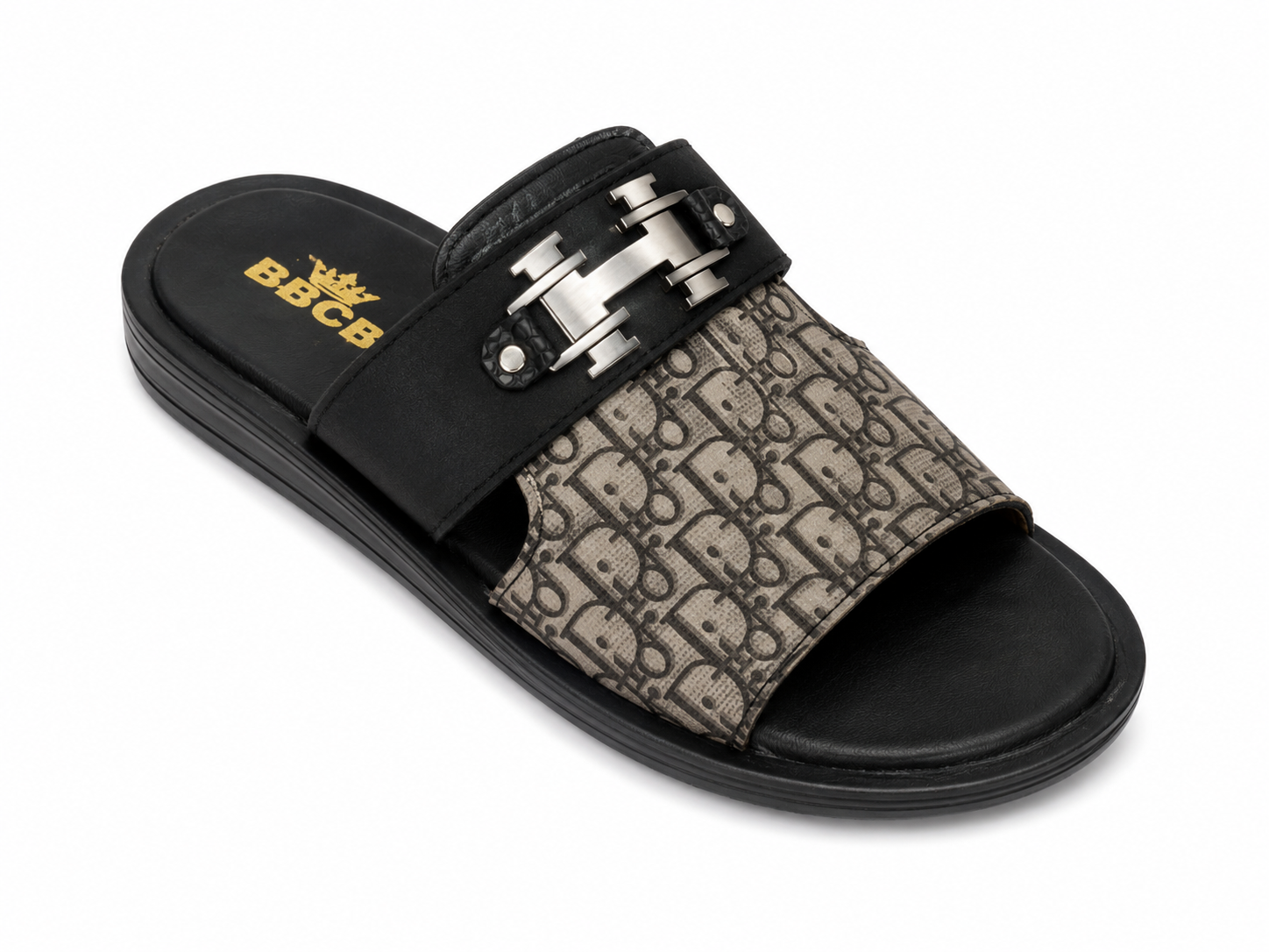 BBCB Premium Designer Metal Buckle Slides – Luxury Men's Comfort Sandals