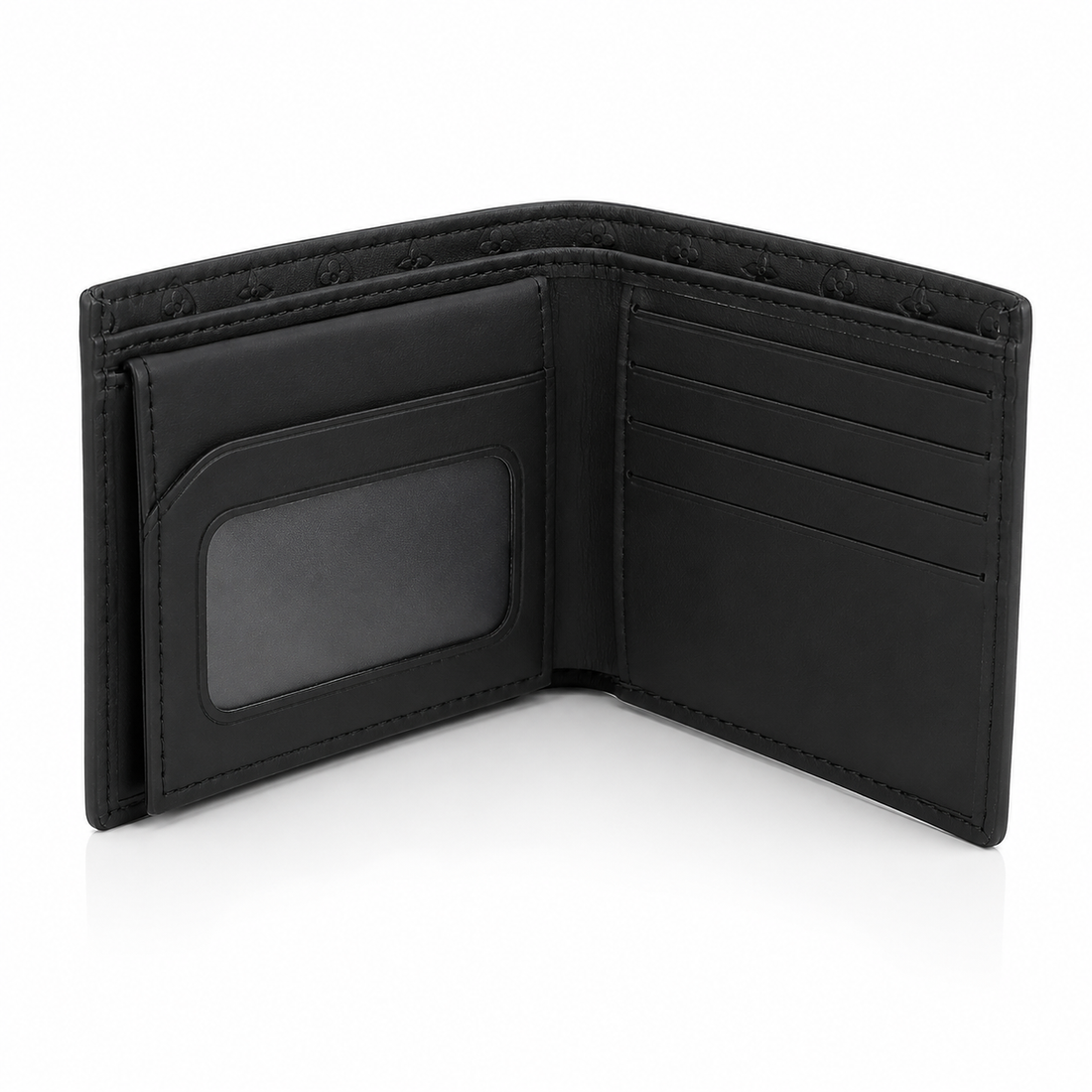 Premium Black Embossed Leather Bifold Wallet for Men – Slim Wallet with ID Window & Card Slots