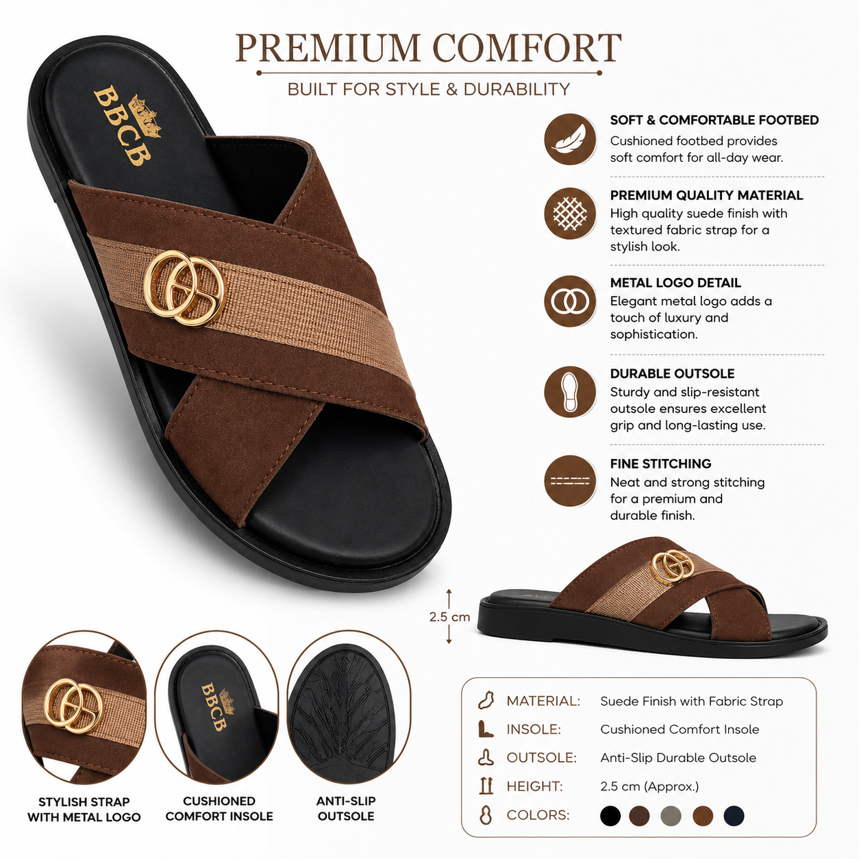 BBCB Premium Cross Gucci Slide Sandals for Men – Suede Comfort Slip-On Casual Slippers