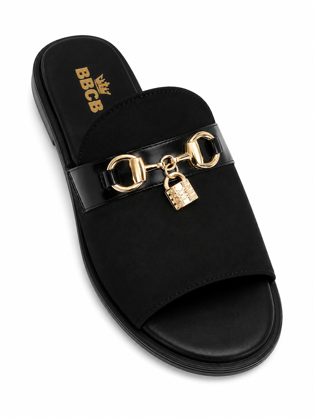 BBCB Premium Men's Suede Slide Sandals – Luxury Gold Buckle | Soft Cushion Footbed | Brown