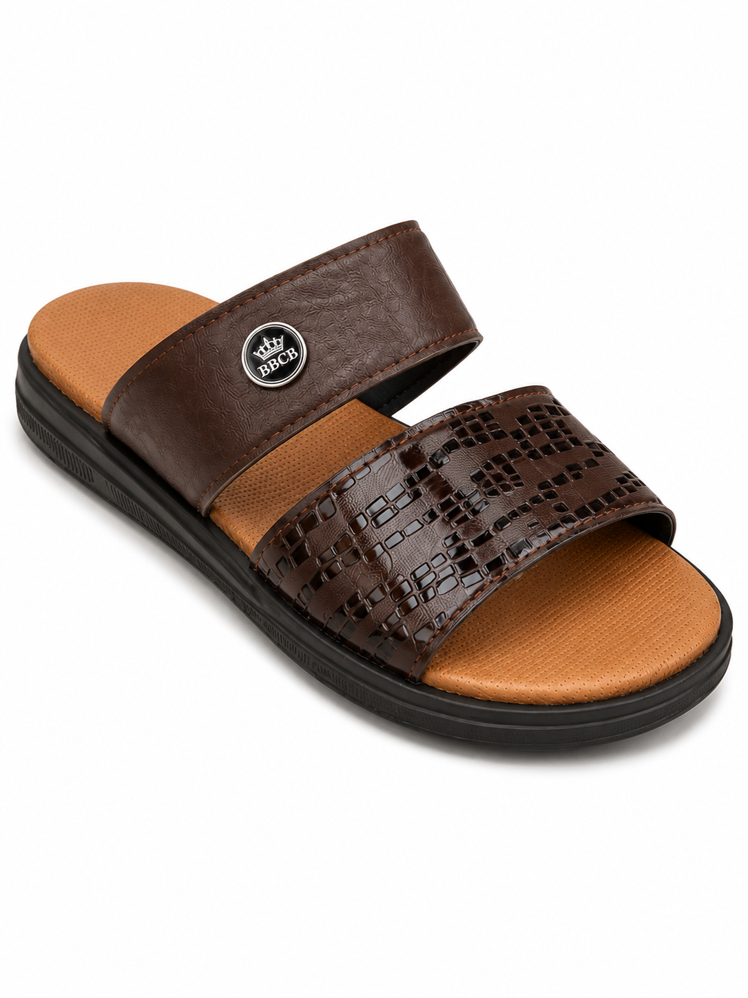 BBCB Premium Brown Men's Double Strap Slide Sandals | Comfortable Casual Slip-On Slippers