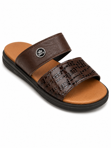 BBCB Premium Brown Men's Double Strap Slide Sandals | Comfortable Casual Slip-On Slippers