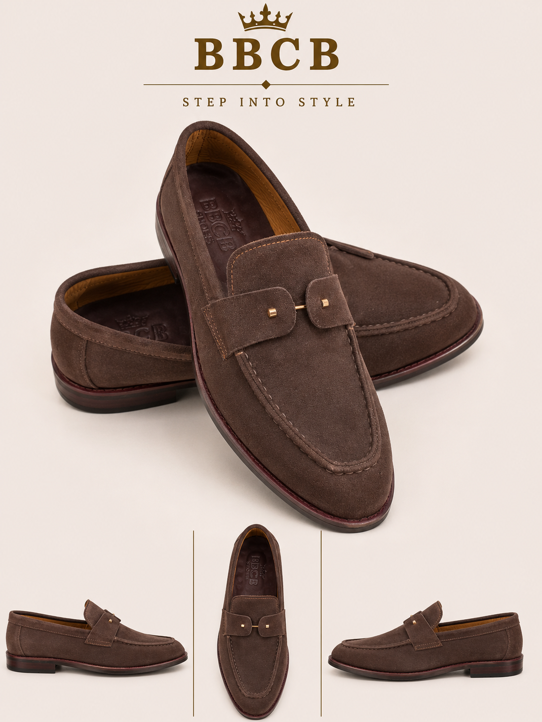 BBCB Premium Brown Suede Loafers for Men | Elegant Slip-On Formal & Casual Shoes