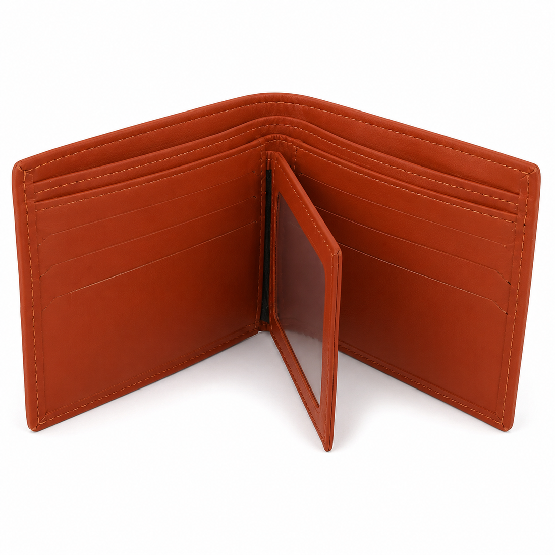 Premium Genuine Leather Orange Bi-Fold Wallet for Men – Luxury Embossed Slim Wallet with ID Window