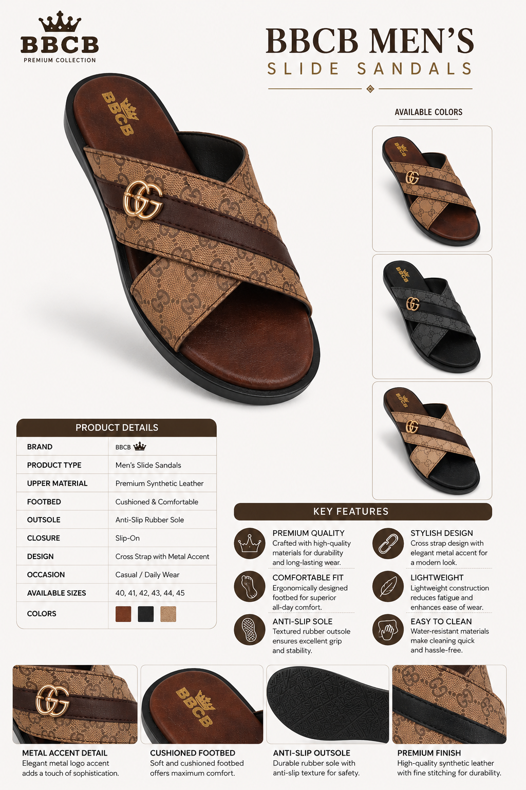 BBCB Premium Gucci Cross Strap Men's Slide Sandals – Cushioned Comfort | Anti-Slip Sole | Casual Slip-On Slippers